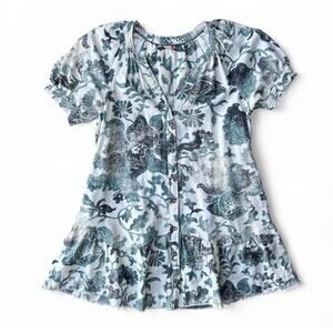 Anthropologie Pilcro Women’s Puff Sleeve Cotton Linen Floral Tunic Dress Size M